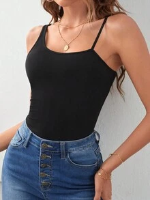 SHEIN Frenchy 素色不對稱領上衣 - 黑色 - 查看 3