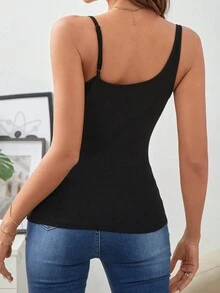 SHEIN Frenchy 素色不對稱領上衣 - 黑色 - 查看 5