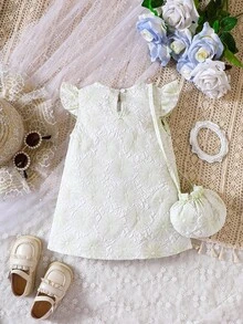 Baby Floral Jacquard Ruffle Trim Dress With Bag - Mint Green - View 2