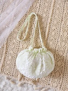 Baby Floral Jacquard Ruffle Trim Dress With Bag - Mint Green - View 3