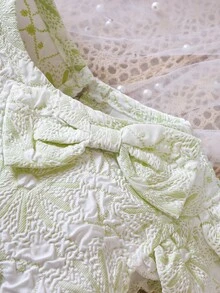 Baby Floral Jacquard Ruffle Trim Dress With Bag - Mint Green - View 4