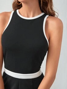 SHEIN Frenchy Áo liền quần nữ Dây kéo Tương phản ràng buộc Khối Màu Thanh lịch - màu đen - Xem 2