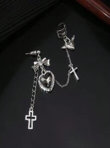 ROMWE Goth 1 件迷人锌合金心形和水钻装饰耳环适合女士日常装饰情人节 - 銀色 - 查看 2