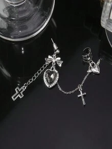 ROMWE Goth 1 件迷人锌合金心形和水钻装饰耳环适合女士日常装饰情人节 - 銀色 - 查看 4