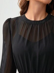 SHEIN Frenchy 燈籠袖雪紡連衣裙不附腰帶 - 黑色 - 查看 2