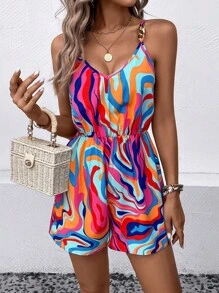 SHEIN VCAY Áo liền quần nữ Lộ Lưng Tất cả trên in In ngẫu nhiên Giải trí - Nhiều màu - Xem 6