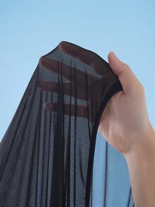 前部抽绳露肩罩衫，适合夏季海滩度假 - 黑色 - 查看 5