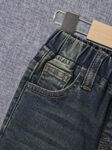 SHEIN Young Boy Ripped Frayed Bleach Wash Jeans - Dark Wash - View 3