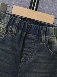 SHEIN Young Boy Ripped Frayed Bleach Wash Jeans - Dark Wash - View 5