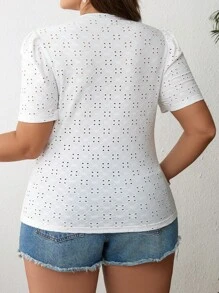 SHEIN VCAY Plus Eyelet Embroidery Puff Sleeve Summer Tee - White - View 2