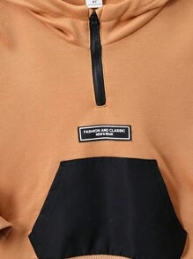 SHEIN Explorewe 男小童字母貼布袋鼠口袋連帽衫和運動褲 - 棕色 - 查看 5