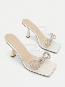 Women'S Transparent Tpu High Heels With Diamond Flower Decorated Toe Strap, Summer - White - View 8