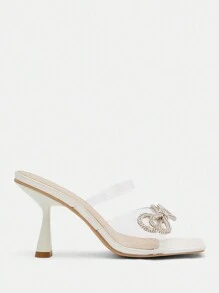 Women'S Transparent Tpu High Heels With Diamond Flower Decorated Toe Strap, Summer - White - View 9