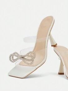 Women'S Transparent Tpu High Heels With Diamond Flower Decorated Toe Strap, Summer - White - View 7