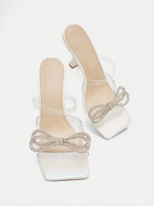 Women'S Transparent Tpu High Heels With Diamond Flower Decorated Toe Strap, Summer - White - View 2