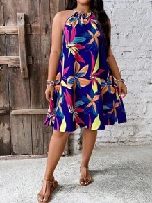 SHEIN Holidaya Đầm Plus Size Buộc lại Thực vật Boho - Nhiều màu - Xem 3