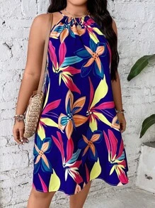 SHEIN Holidaya Đầm Plus Size Buộc lại Thực vật Boho - Nhiều màu - Xem 4