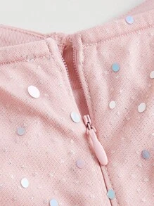 SHEIN MOD 心形领褶饰泡泡袖网眼连衣裙 - 淺粉色 - 查看 3
