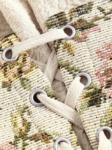 SHEIN MOD Plus Floral Print Lace Up Front Ruched Bust Dress - Apricot - View 4