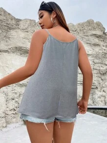 SHEIN LUNE 大碼美式印花鏤空吊帶上衣 - 淺灰色 - 查看 2