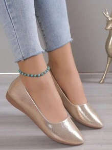 Fall/Winter Women's Versatile Gold Flat Slip-On Shoes, Breathable Textile Casual Commute Work Sneakers