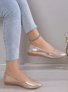 Fall/Winter Women's Versatile Gold Flat Slip-On Shoes, Breathable Textile Casual Commute Work Sneakers