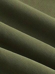 SHEIN MOD Áo ba lỗ lưới nhún viền rau diếp Plus - xanh quân đội - Xem 3