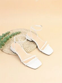 Xăng-đan cao gót dáng rộng quai ngang mắt cá chân cho nữ, Xăng-đan cao gót màu trắng trang nhã - trắng - Xem 1