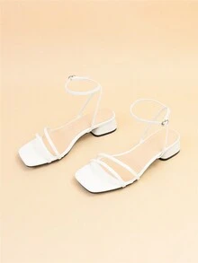 Xăng-đan cao gót dáng rộng quai ngang mắt cá chân cho nữ, Xăng-đan cao gót màu trắng trang nhã - trắng - Xem 2