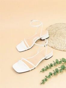 Xăng-đan cao gót dáng rộng quai ngang mắt cá chân cho nữ, Xăng-đan cao gót màu trắng trang nhã - trắng - Xem 3