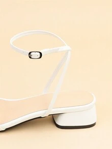Xăng-đan cao gót dáng rộng quai ngang mắt cá chân cho nữ, Xăng-đan cao gót màu trắng trang nhã - trắng - Xem 5