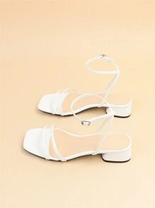 Xăng-đan cao gót dáng rộng quai ngang mắt cá chân cho nữ, Xăng-đan cao gót màu trắng trang nhã - trắng - Xem 6