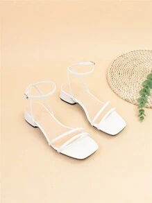 Xăng-đan cao gót dáng rộng quai ngang mắt cá chân cho nữ, Xăng-đan cao gót màu trắng trang nhã - trắng - Xem 8