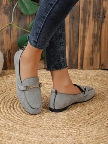 2025 Autumn Women Metal Decor Flats, Elegant Grey Faux Suede Loafer Flats For Outdoor - Grey - View 2