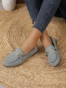 2025 Autumn Women Metal Decor Flats, Elegant Grey Faux Suede Loafer Flats For Outdoor - Grey - View 6