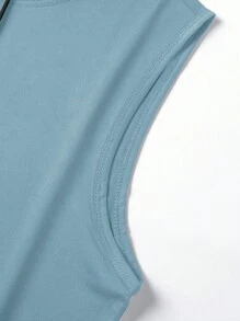 Manfinity Hypemode Áo thun & Áo lót Nam Dây kéo màu trơn Giải trí - Màu xanh bụi bặm - Xem 3