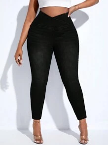 Quần Denim kích thước lớn màu trơn - màu đen - Xem 1