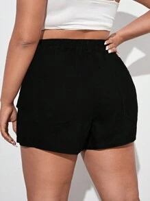 Plus High Waist Flap Pocket Denim Shorts - Black - View 2