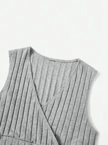SHEIN EZwear Letter Patched Detail Crop Tank Top & Shorts - Light Grey - View 5