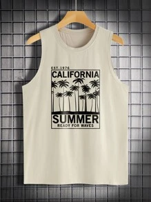 Manfinity RSRT Áo thun & Áo lót Nam Lá thư Nhiệt đới Giải trí - Màu Khaki - Xem 4