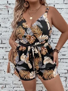 SHEIN LUNE Jumpsuits Plus Size Thắt lưng Túi Trọn gói Nhiệt đới Boho - Nhiều màu - Xem 3