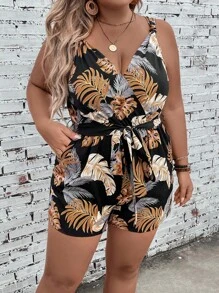 SHEIN LUNE Jumpsuits Plus Size Thắt lưng Túi Trọn gói Nhiệt đới Boho - Nhiều màu - Xem 4