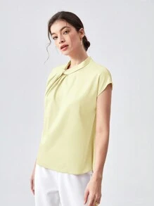 BizChic 素色前收褶蝙蝠袖襯衫工作服 - 黃色 - 查看 4