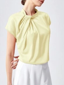 BizChic 素色前收褶蝙蝠袖襯衫工作服 - 黃色 - 查看 7