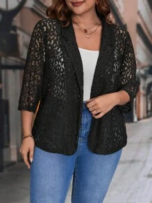SHEIN Clasi Áo vest Plus size Tương phản ren màu trơn Thanh lịch - màu đen - Xem 1