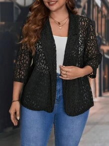 SHEIN Clasi Áo vest Plus size Tương phản ren màu trơn Thanh lịch - màu đen - Xem 4