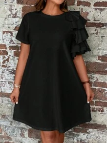 SHEIN Clasi Plus 1pc Ruffle Trim Dress - Black - View 2