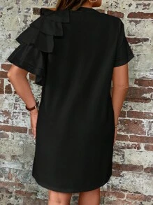 SHEIN Clasi Plus 1pc Ruffle Trim Dress - Black - View 3