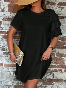 SHEIN Clasi Plus 1pc Ruffle Trim Dress - Black - View 4