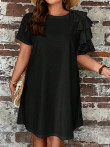 SHEIN Clasi Plus 1pc Ruffle Trim Dress - Black - View 5